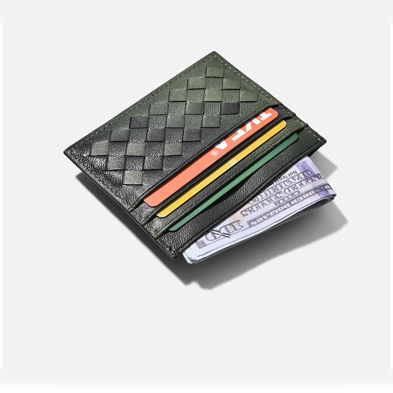 

Genuine leather card holder for women luxury designer ID credit Card wallet Sheepskin Weave Mini coin purse Cardbag for men