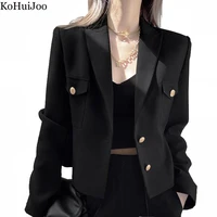 kohuijoo black short blazer women design korean long sleeve single breasted jackets 2022 spring autumn womens formal coat casual