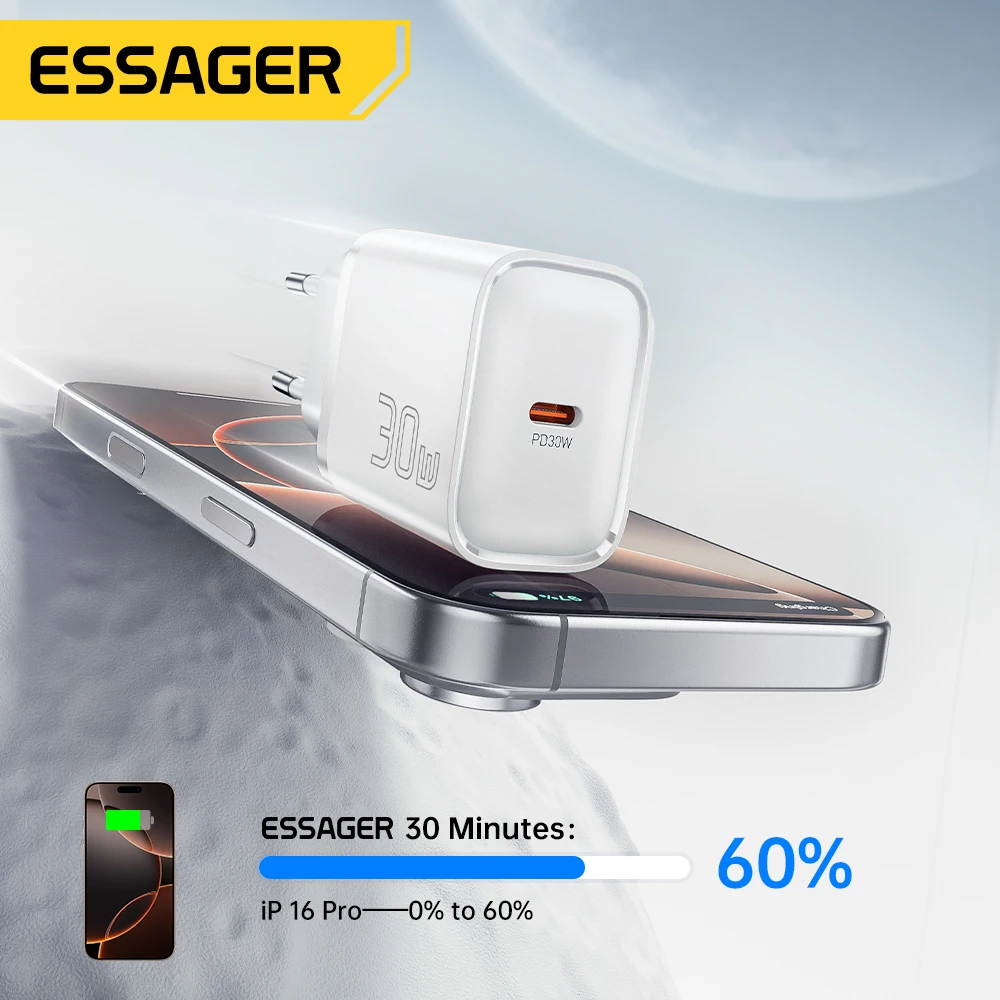 Фото Essager USB C Зарядное устройство для телефона 30 Вт Type-C Быстрое зарядное устройство QC3.0 для iPhone 16 15 14 13 12 Samsung Huawei Xiaomi Mini Travel Charger №3