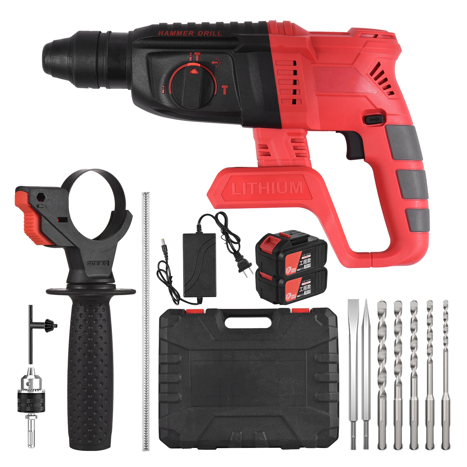 

21V Cordless Brushless Electric Hammer Drill Rechargeable Cordless Rotary Hammer Impact Drill Perforator with Carry Box