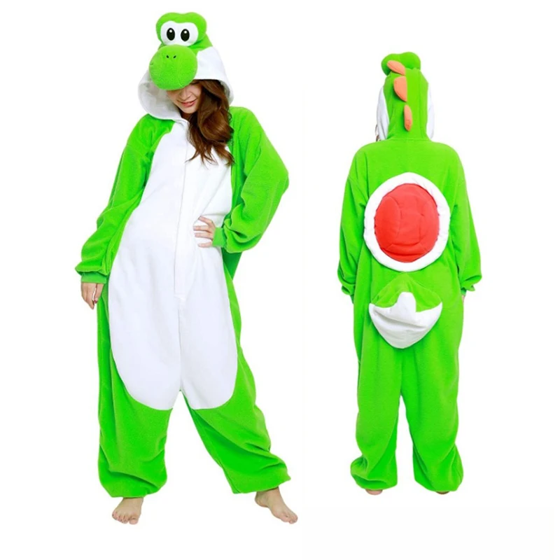 Фото Yoshi Kigurumi женские комбинезоны для Хэллоуина, карнавальный костюм, флисовый рождественский наряд, пижамы для всего тела, одежда для сна, комбинезон с героями мультфильмов №1