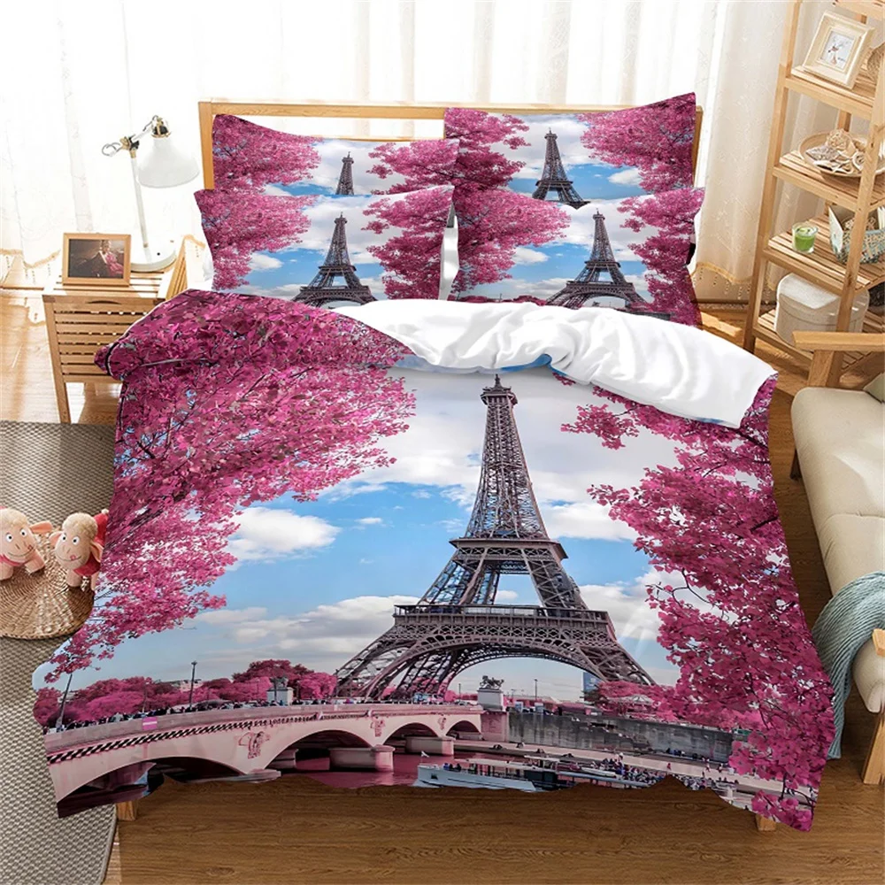 

Eiffel Tower Paris Flower Girl Kids Quilt Durex Full Twin King Size 3Pcs Duvet Cover Bedding Linen Set Bedspread200x200 240x220