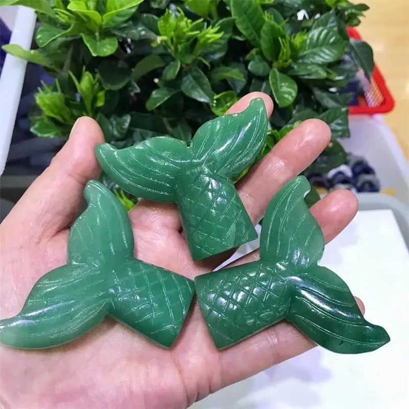 

Natural Crystals Green Aventurine Fishtail Carving Model Craft Gift Reiki Healing Stones Statue For Home Decoration 1pcs