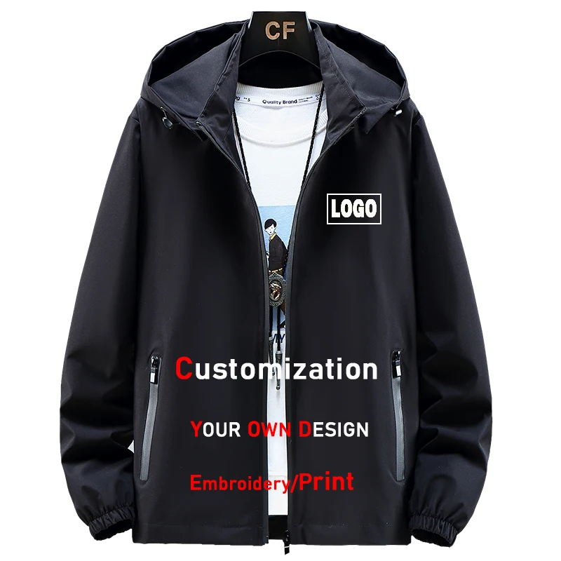 

Новая мужская куртка с капюшоном на весну и осень, водонепроницаемая ветровка, повседневная однотонная куртка с принтом логотипа на заказ, уличная одежда женская 8XL