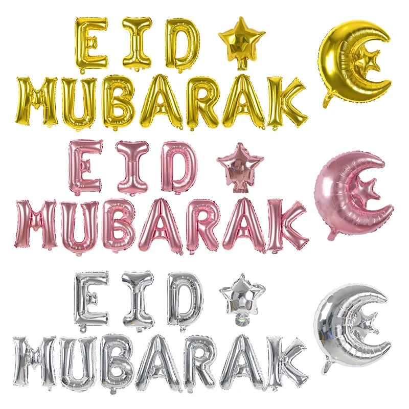 

Eid Mubarak Letter Foil Balloon Moon Star Helium Balloon Ramadan Kareem Decoration for Muslim Islamic Festival Party Eid Al Adha