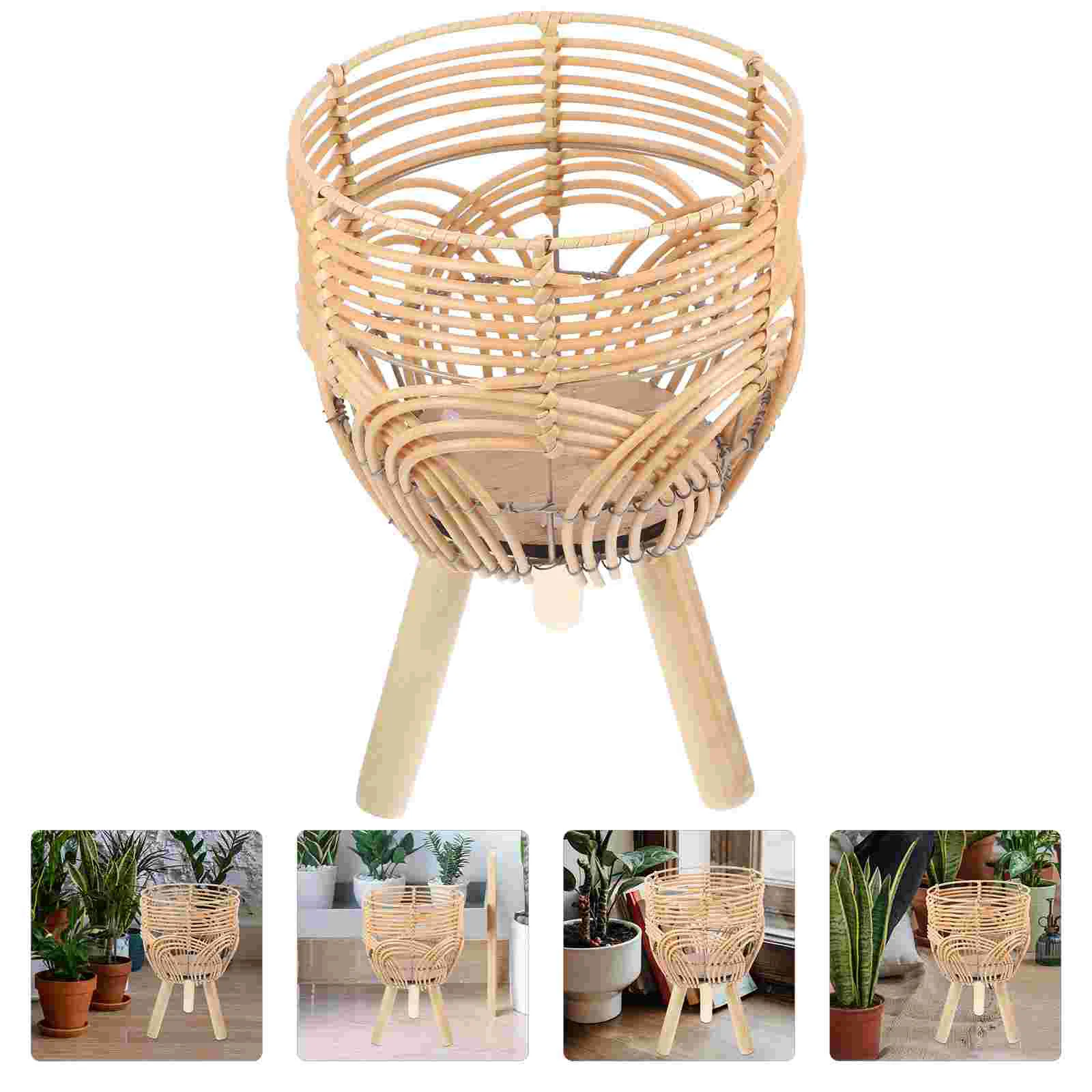 

Basket Pot Rack Flower Display Wood Wooden Wicker Planter Bamboo Modern Container Table Houseplant Holder Indoor Stand Potted