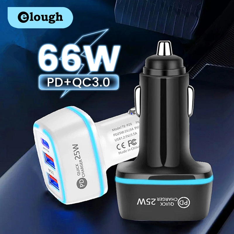 

Автомобильное зарядное устройство PD, 66 Вт, USB Тип C, автомобильное зарядное устройство для телефона, быстрая зарядка в автомобиле, USB-адаптер ...