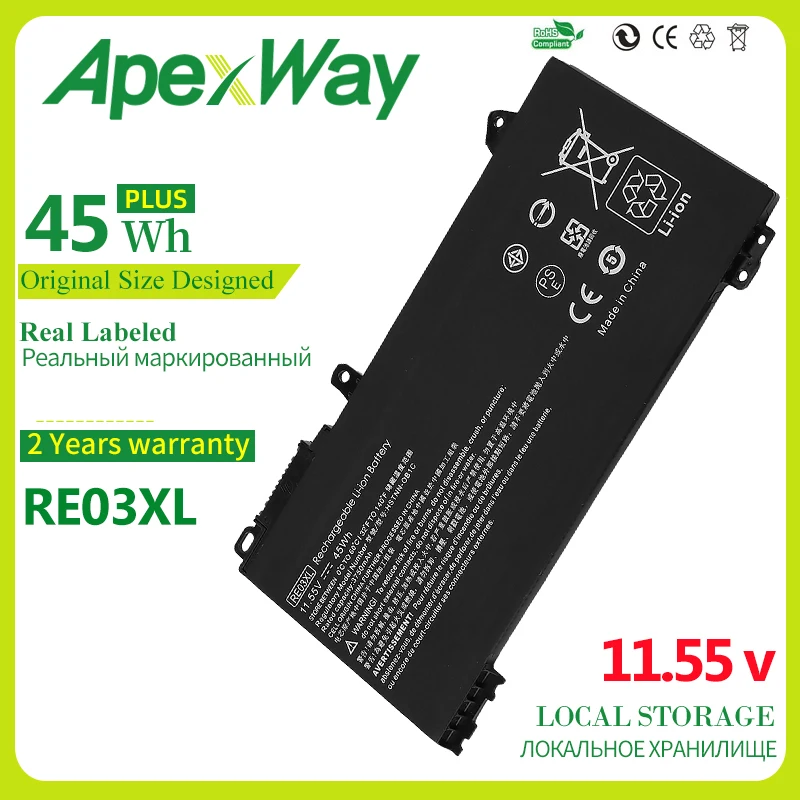 

ApexWay NEW RE03XL Battery For HP ProBook 445R 440 455R 450 G6,HSTNN-DB9A OB1C L32407-AC1 2C1 2B1 541 L3265,Zhan 66 Pro 14 15 G2