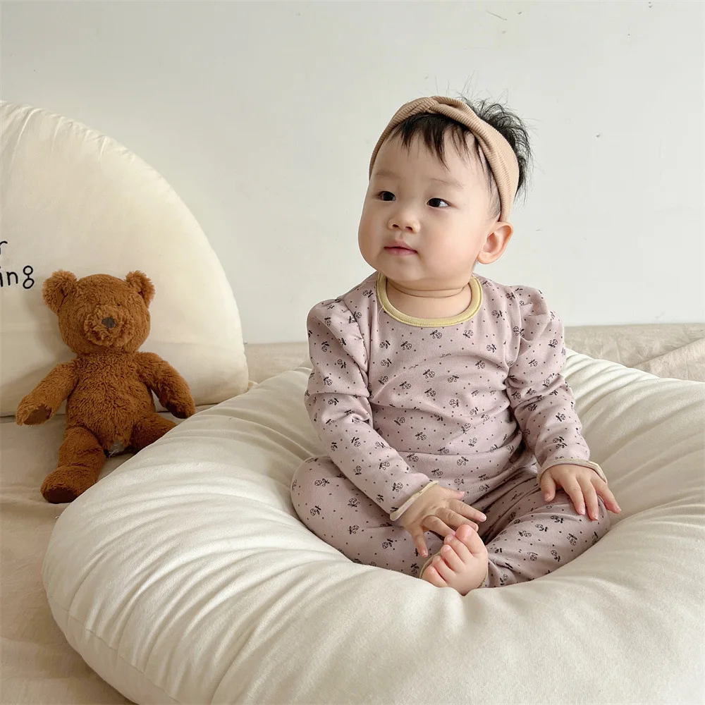 

Autumn New Retro Floral Girl Set Baby Girls Pullover Full Sleeves T-shirt Kid Bottoming Shirt + Cotton Pants 2pc Suit