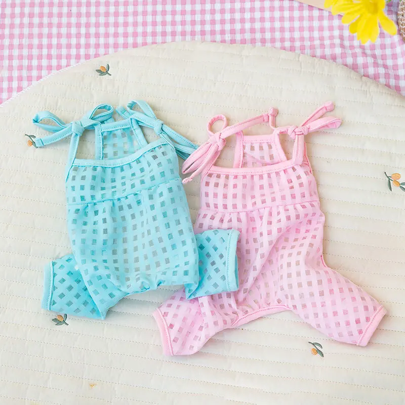 

Puppy Sunscreen Clothes Fresh Plaid Four-legged Clothes Summer Dog Clothes Thin Style Breathable Pet Clothes Solid Color Pajamas