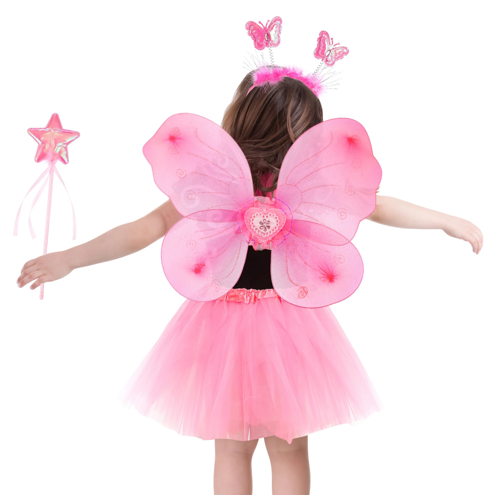 

Butterfly Wings Four Piece Set Cosplay Costume Fairy Skirt Hairhoop Lace Wand Stockings Headband Girl Stick Mesh Tutu