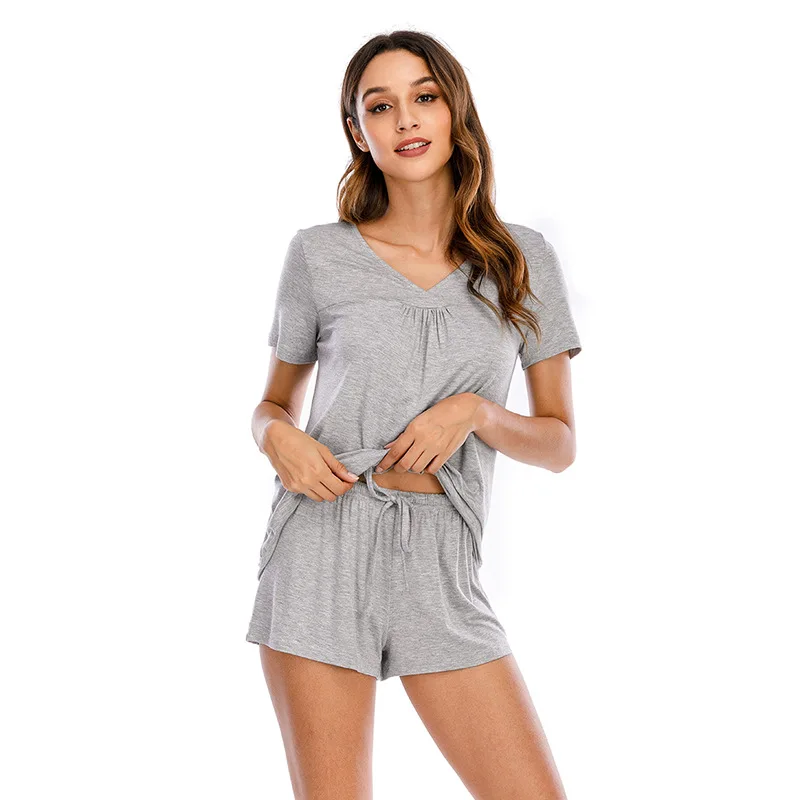 2023 New Style Women's Two-Piece Pajama Suit, Summer Simple Short Sleeve Shorts Modal Home and Sports Clothes,Leisure Nightwear