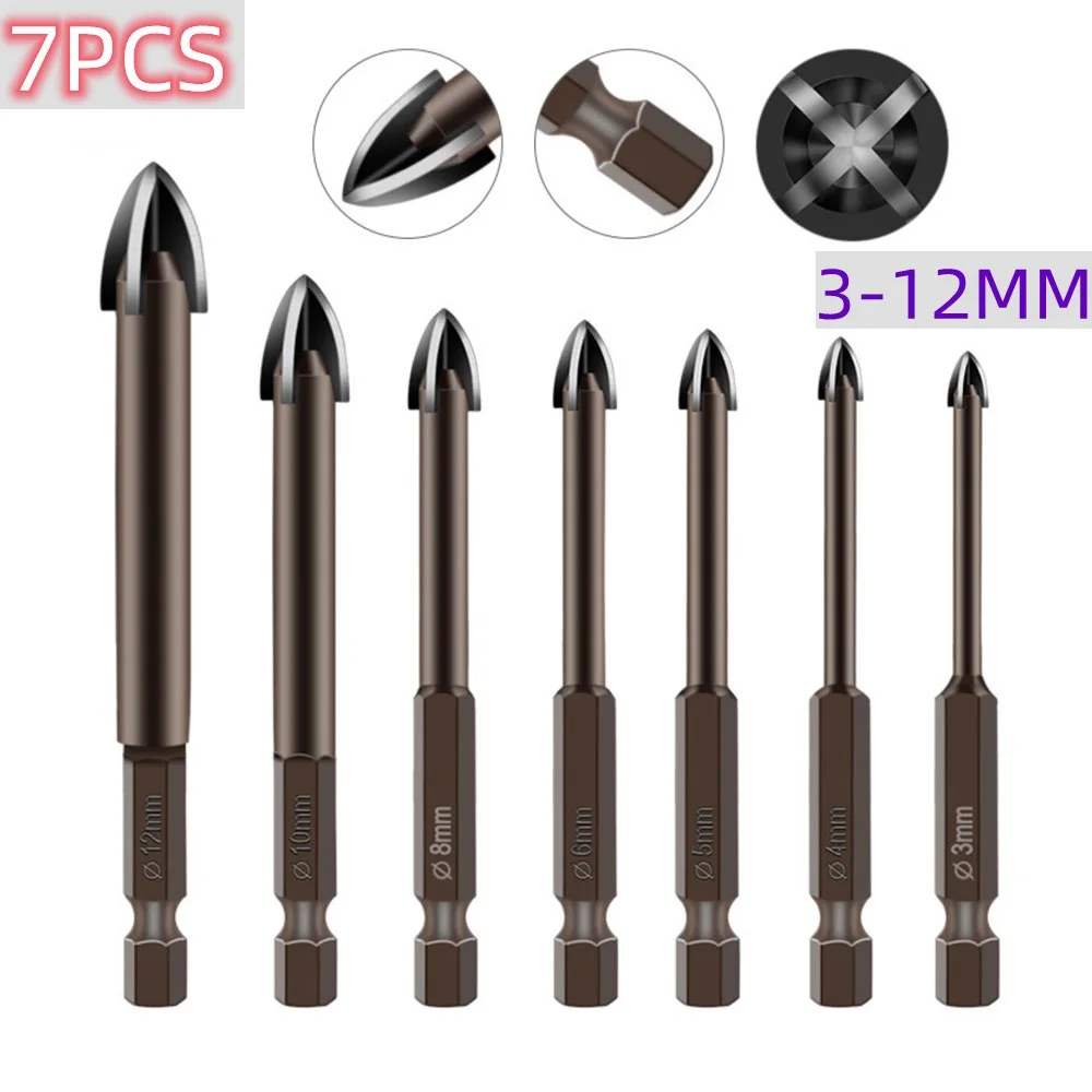 Glass Concrete Drill Bit Set Cross Hex Tile Ceramic Drill Bits Cemented Carbide Set Universal Drilling Tool Hole Opener for Wall