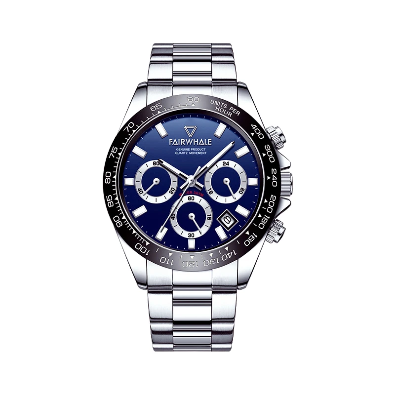

Mark Fairwhale multi-function Men's quartz watch 3+1 dial stopwatch calendar Sports watch for man Unit km tachometer for driver