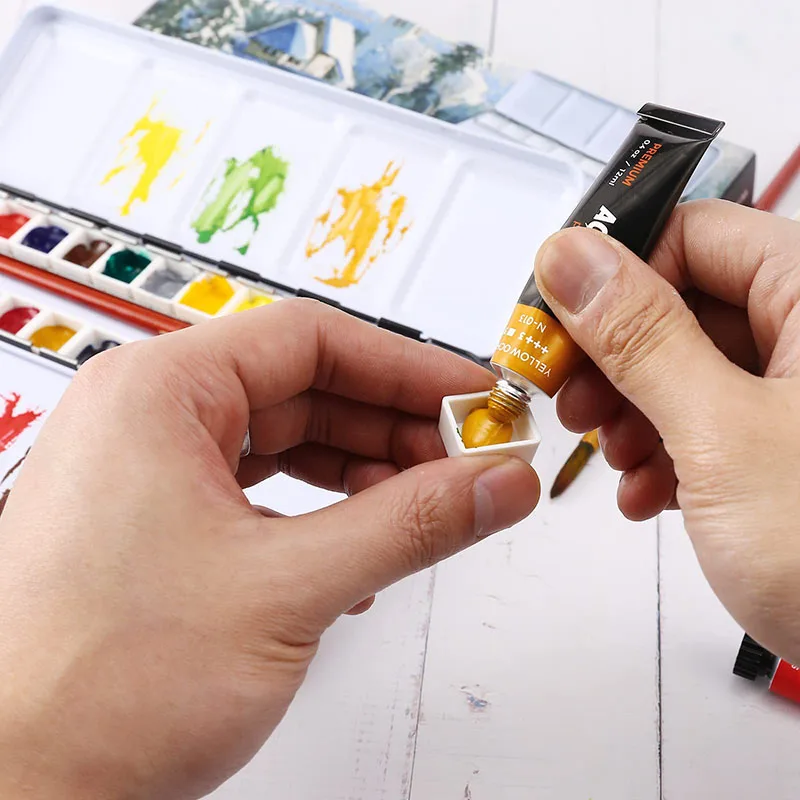 Portable Empty Metal Watercolor Palette Tin Box with 26 Half Pans for Oil Acrylic Gouache Paints Students |