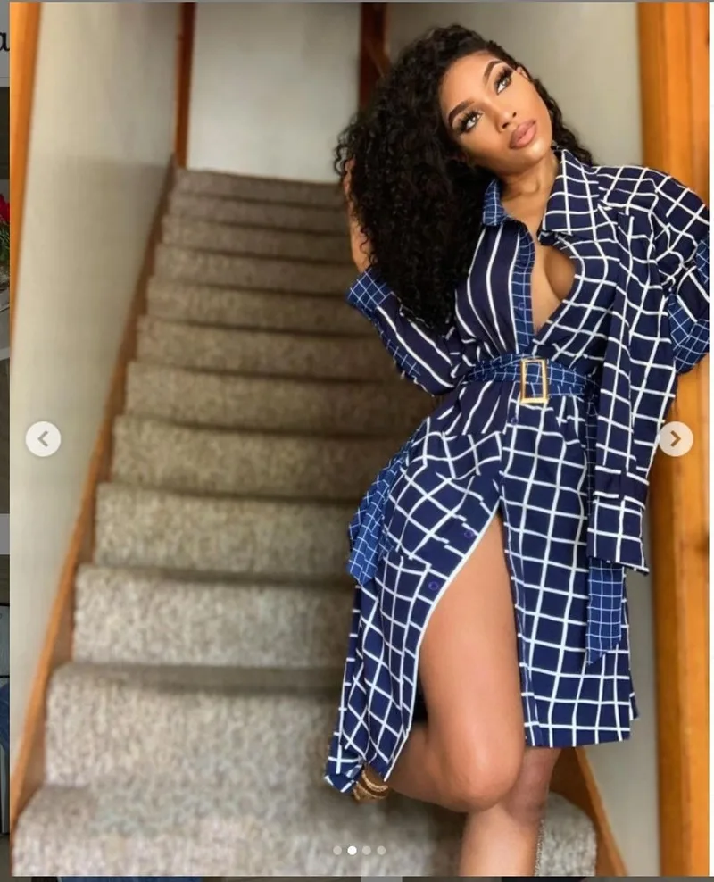 2023 New Office Lady Dark Blue Sexy Plaid Blazer Dress Women Single Breasted Mid Length Deep V Neck Suits Elegant Party Dresses
