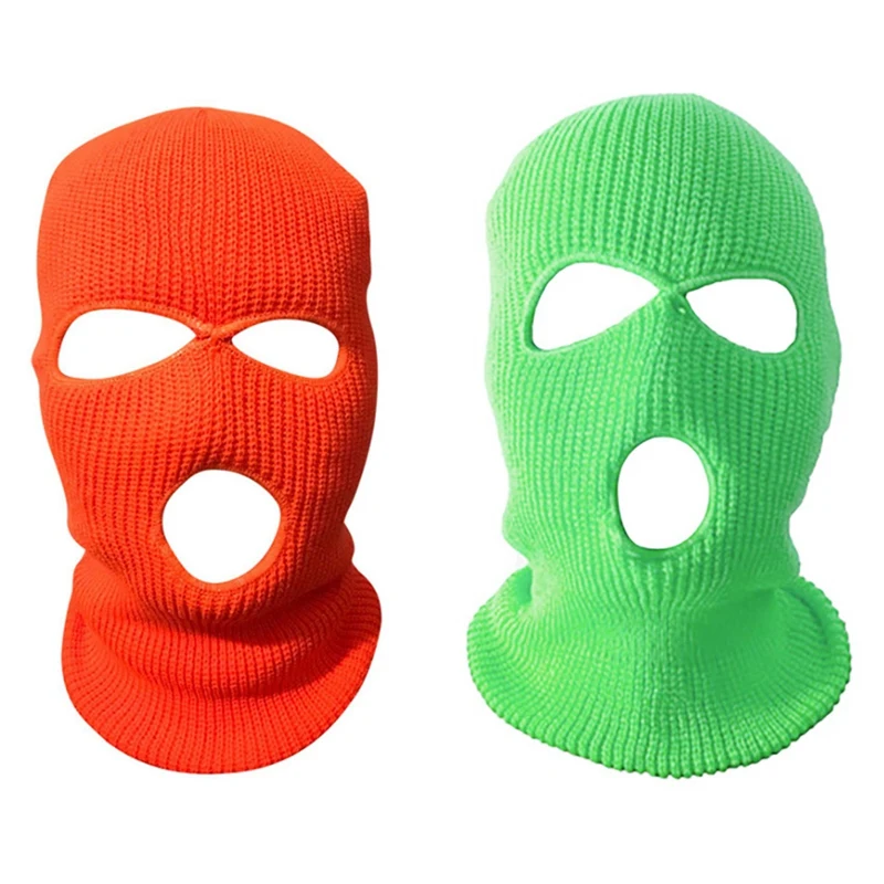 

2PC Full Face Cover Ski Mask Hat 3 Holes Balaclava Windproof Knit Beanies Bonnet Winter Warm Unisex Caps, Orange & Green