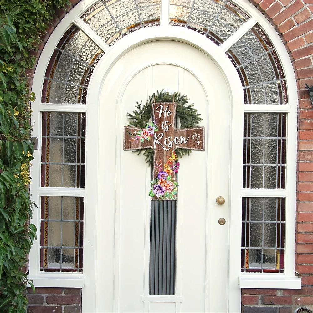 Пасхальная деревянная дверная вешалка с цветочным узором: Универсальное