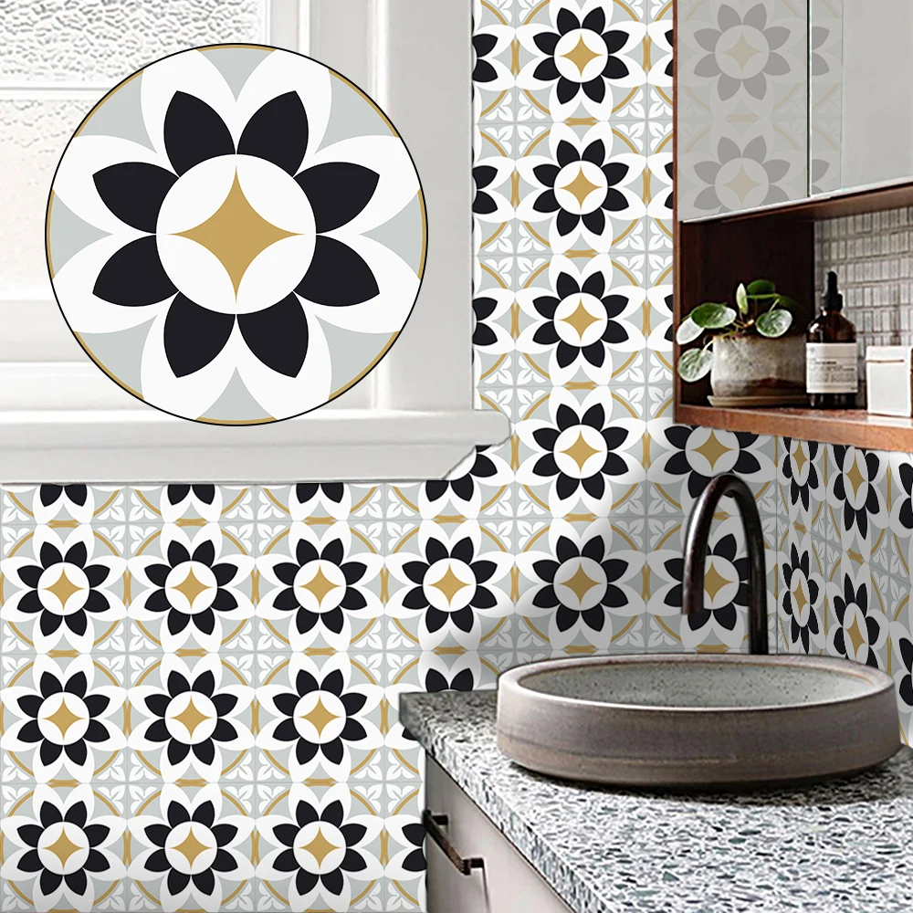 

10pcs Wall Sticker Home Decoration Waterproof Removable Floor Sticker PVC Wallpaper For Kitchen Bedroom Bathroom Decor Art Mural