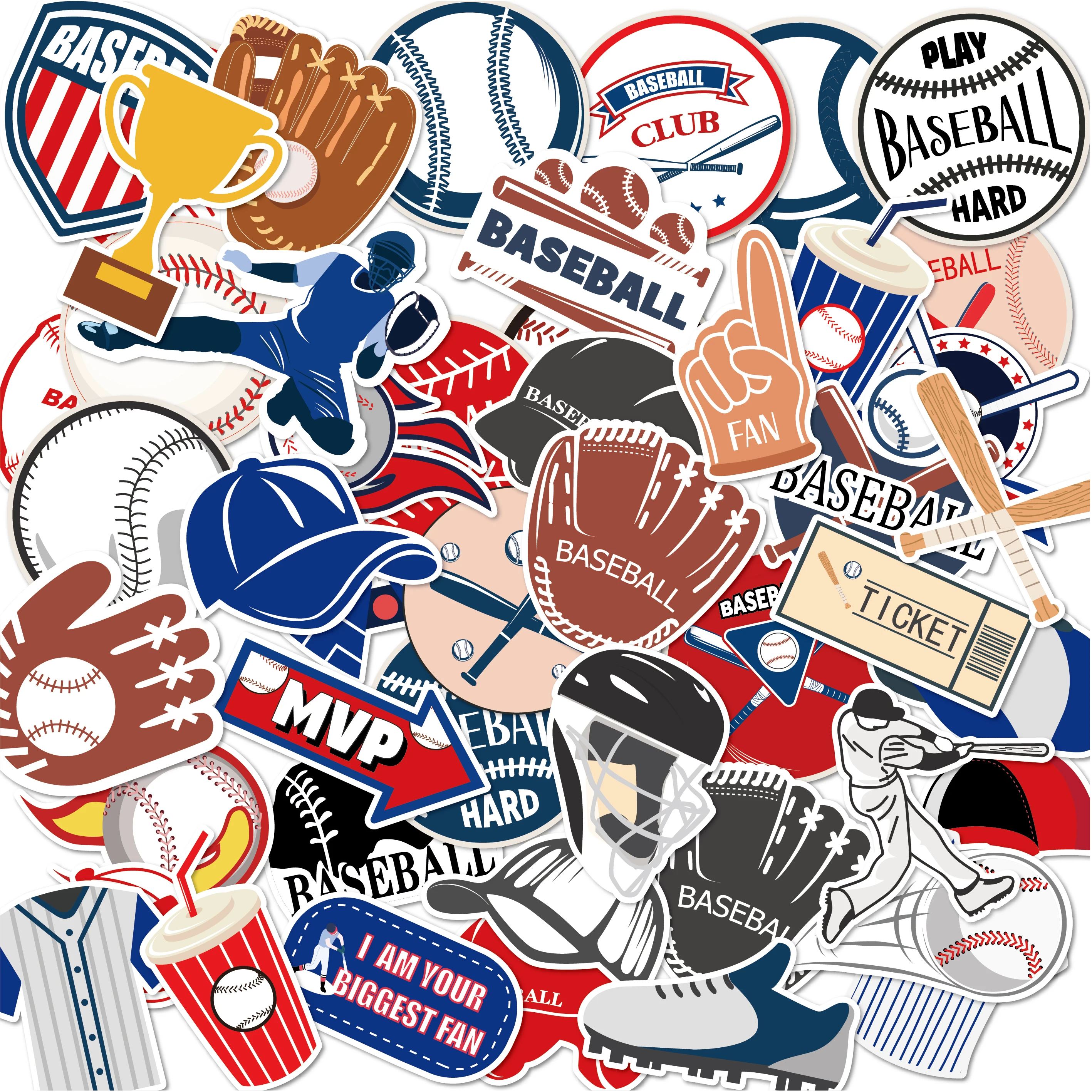 

WT042 50pcs Outdoor Sports Baseball Birthday Party PVC Waterproof Luggage Stickers Fridge Skateboard Bottle Computer Toys Label
