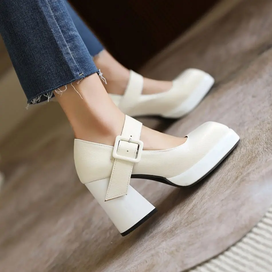 Womens Shoes High Heels Shoes for Women 2022 Classic Platform Pumps Mary Jane Shoes Square Toe Big Heels Buckle Belts Big sizes