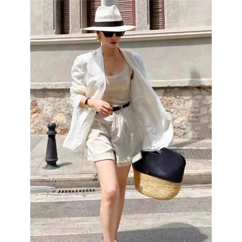 Элегантный женский Универсальный льняной пиджак на одной пуговице в современном