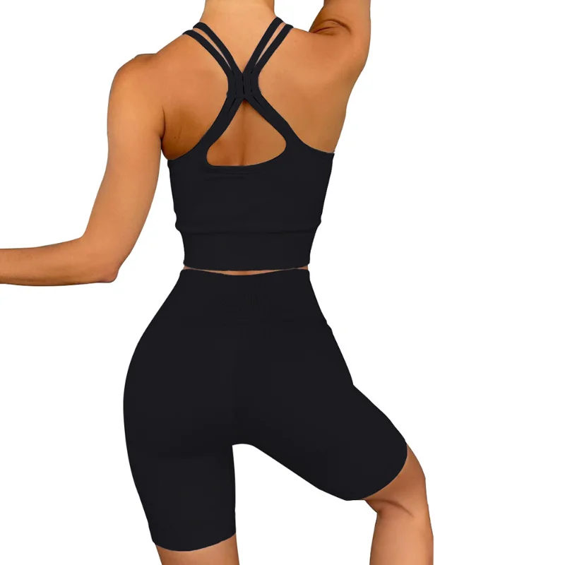 

Seamless Knit Sports Women Yoga Set Beauty Back Sexy Vest High Waist Fitness Shorts Outfit Running Workout Sportswear Clothes