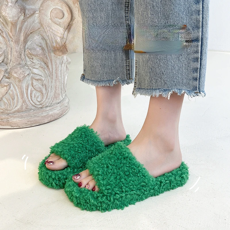 

Женские утолщенные однослойные тапочки из овечьей шерсти, домашние универсальные тапочки, уличные дамские тапочки, 2022