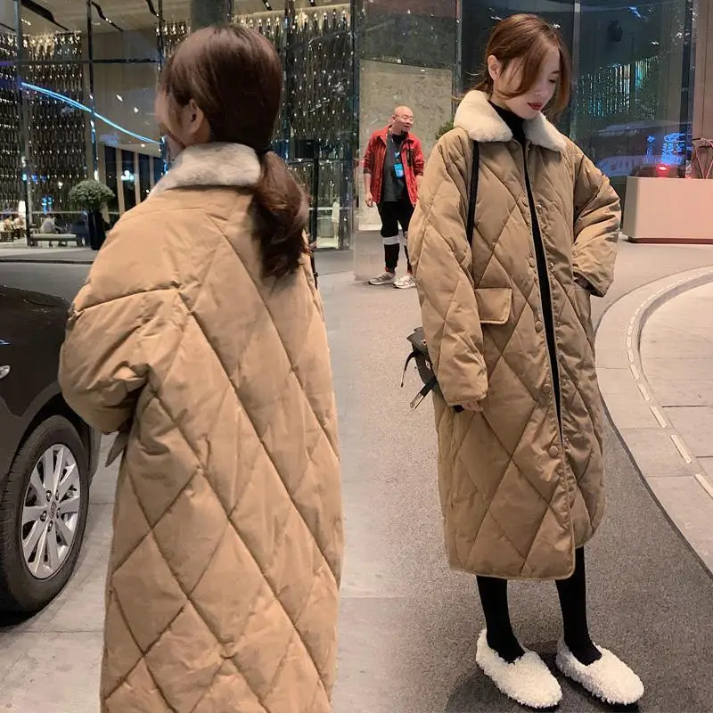 Autumn Winter XL Long Wool Collar Lingge Women Parkas Loose Korean Coats 2022 New Fashion Warm Thick Coats With Pockets Hot Sell