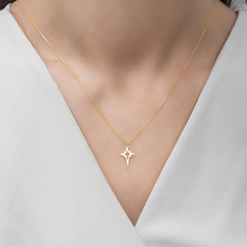 

Pentacle Star Necklace For Women Stainless Steel Jewelry Geometric Minimalist Pendant Choker Necklaces Para Mujer