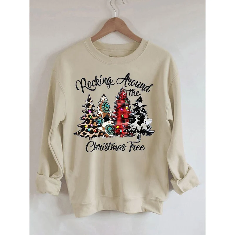 

Rheaclot Merry Christmas Trees Printing Women's Causal Cotton Long Sleeve SweatShirt