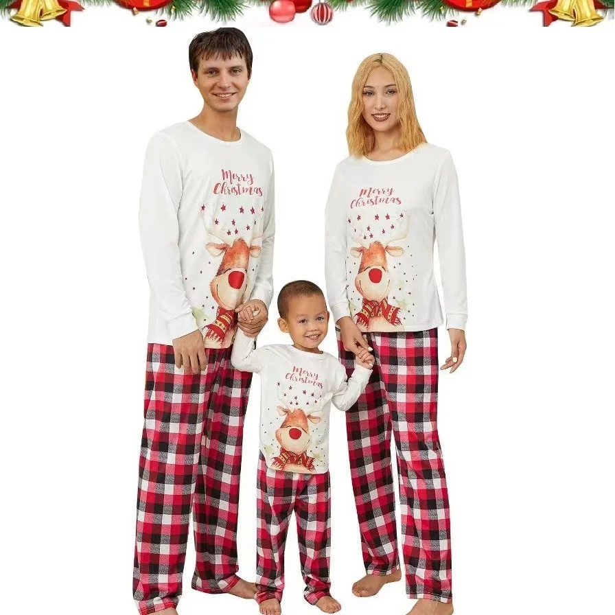 2022 Couples Christmas Family Matching Outfits Cute Deer Father Mother Children Pajamas Set Xmas Daddy Mommy and Me Pj's Clothes