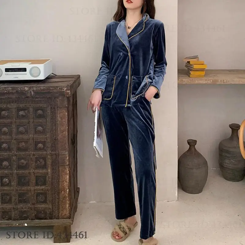 Осенне-зимняя модная женская бархатная Пижама домашний комплект одежды брюки с
