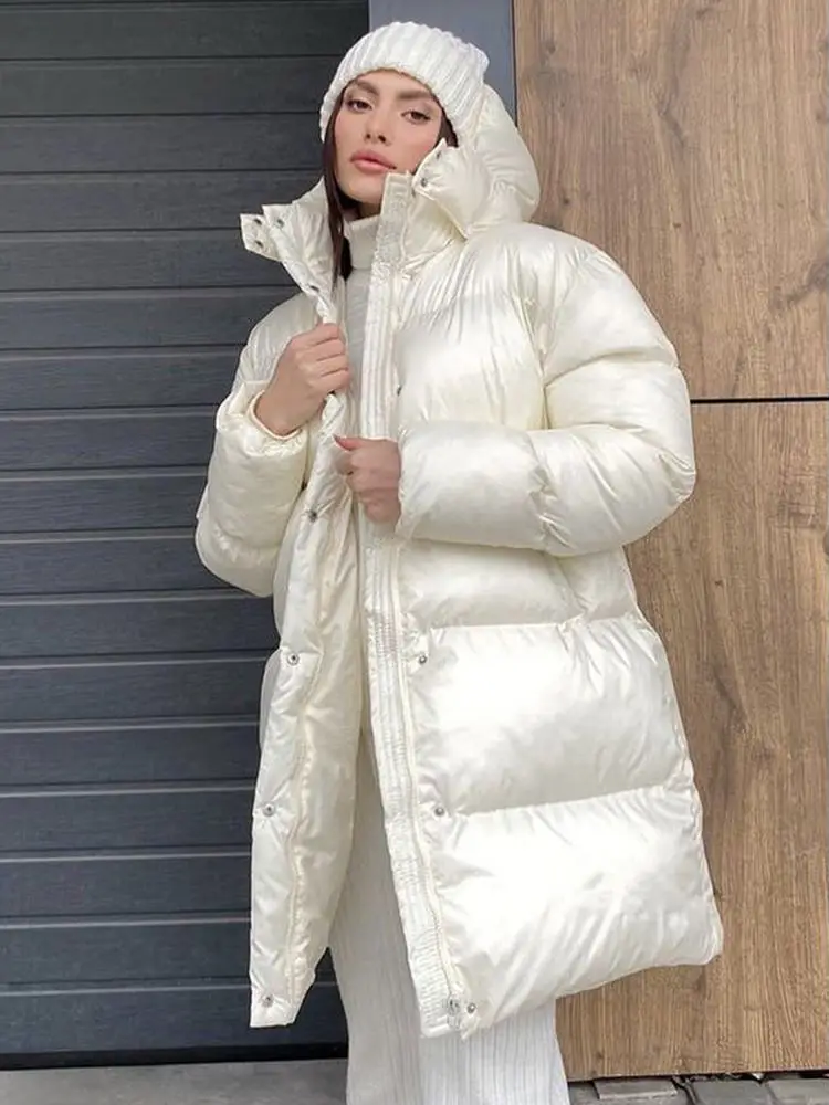 Cryptographic Fashion Autumn Winter Parkas Long Sleeve Hooded Puffer Jackets for Women Trench Coats Clothes Bubble Down Jackets