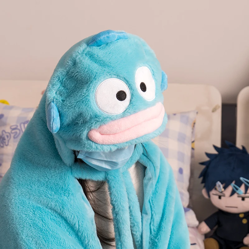Sanrio Красивая плащ с капюшоном Hangyodon кавайное утолщенное теплое фланелевое одеяло