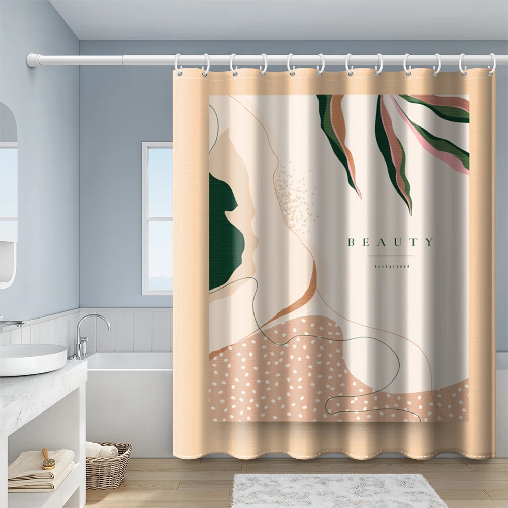 

Simple Flowers And Leaves Illustration Shower Curtain Waterproof Polyester Fabric Bathroom Curtain With Hook