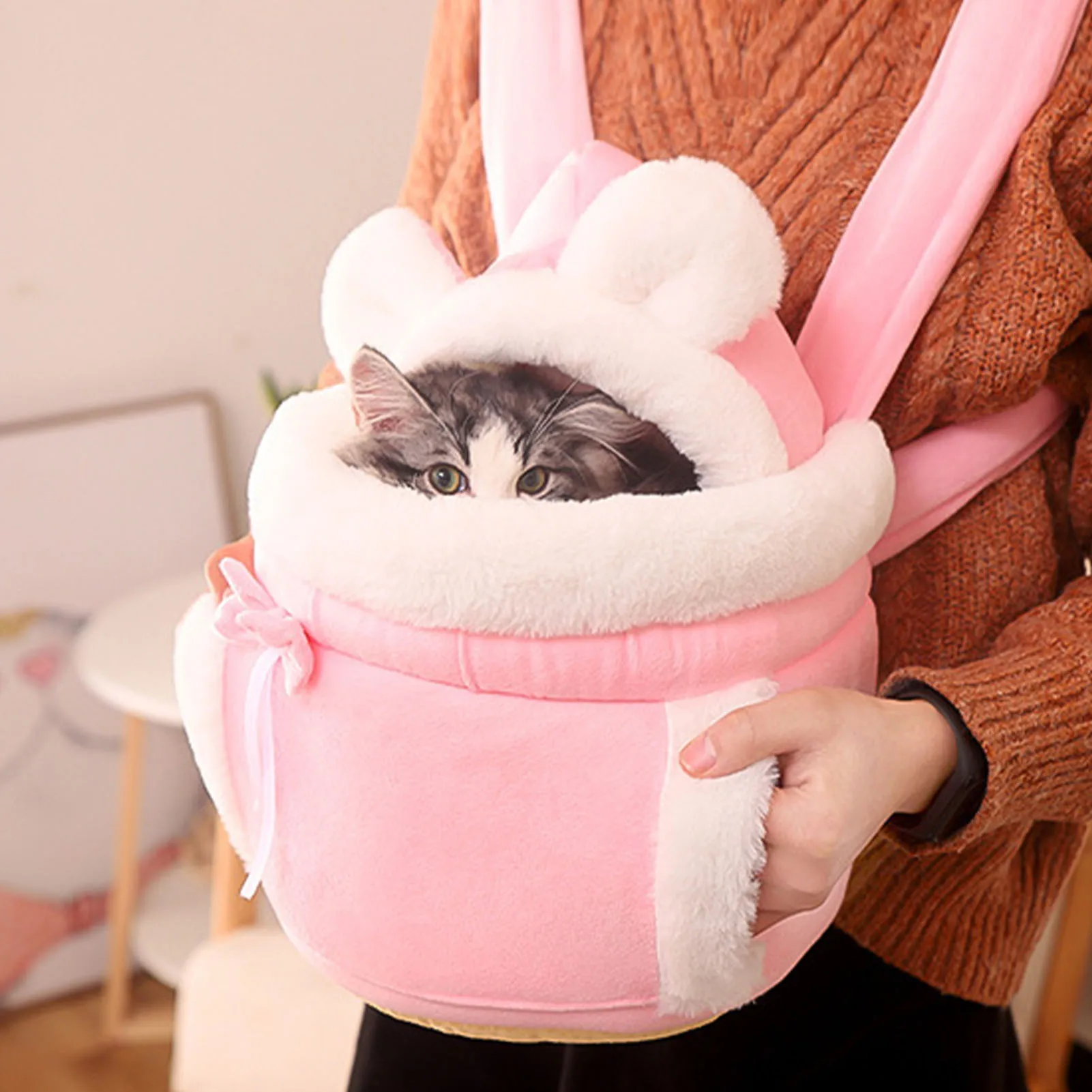 

Cat Outing and Indoor Backpack Cute Japanese and Korean Style Cat Supplies Winter Warm Cat Bag Cat Backpack Travel Space Cage