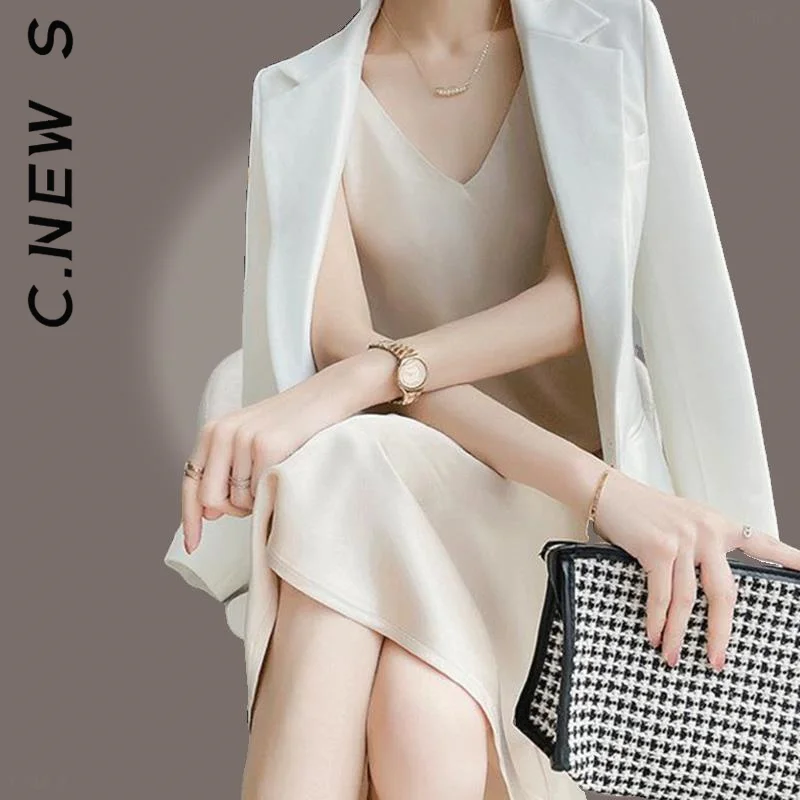 

C.New S Sleeveless Dress Women New Satin Party Dress Maxi Dress V-Neck Dresses All-Match Loose Female Women Clothing Vestidos