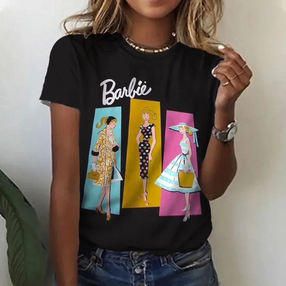 2024 Новая женская футболка с круглым вырезом и коротким рукавом Барби