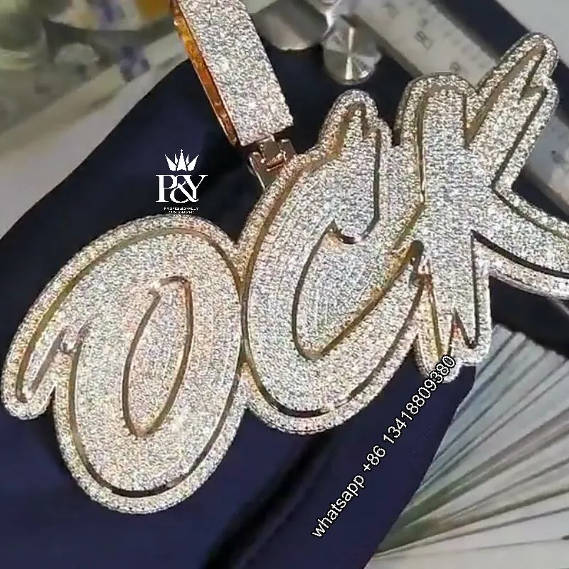 JEWE Hot Fashion Iced Out Hip Hop Men Women Custom Name Charms 18k Gold Plated Vvs Moissanite Diamond Letter Logo Necklace Chain