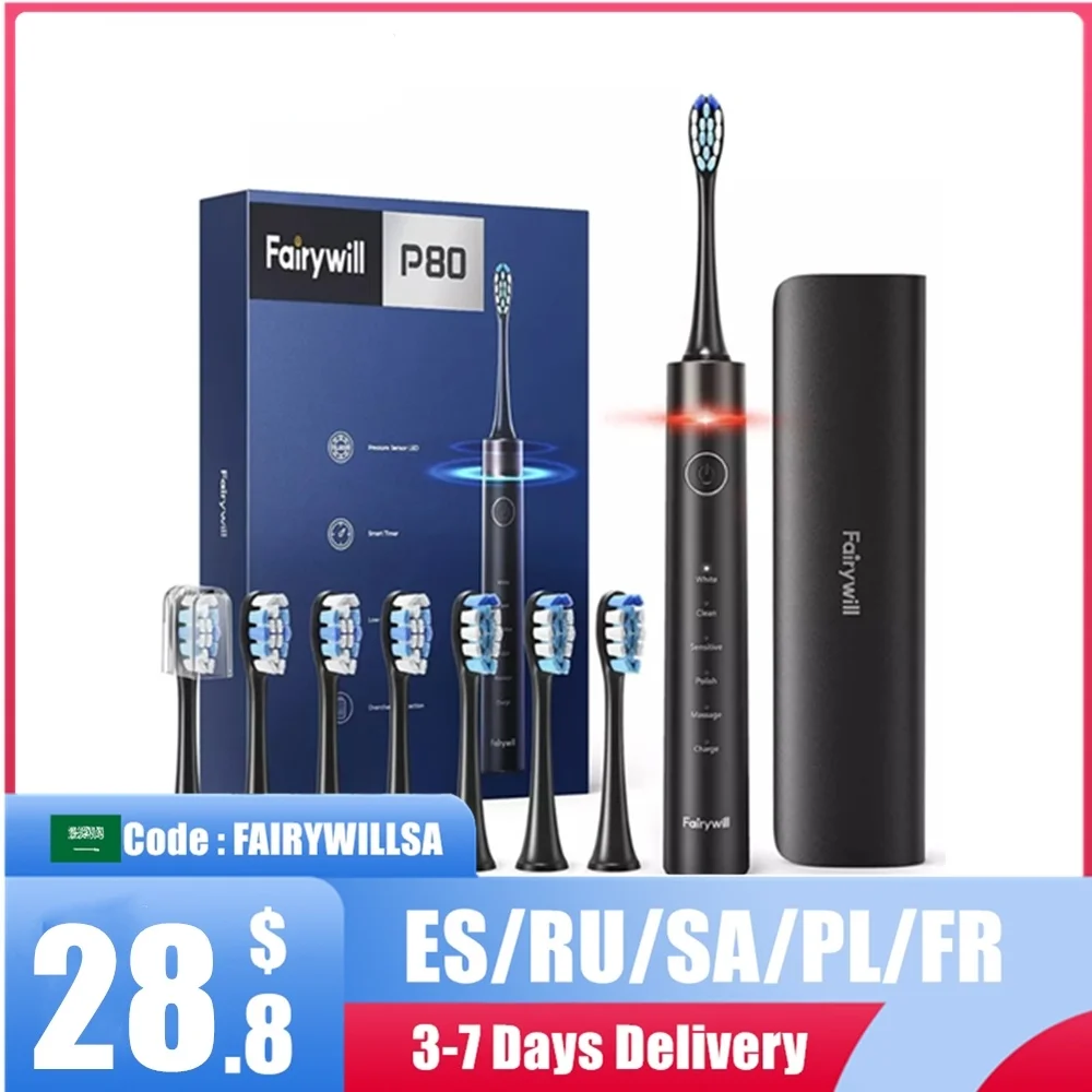 

Электрическая зубная щетка P80 с датчиком давления, отбеливающая электрическая зубная щетка, зарядка через USB, умный таймер для взрослых