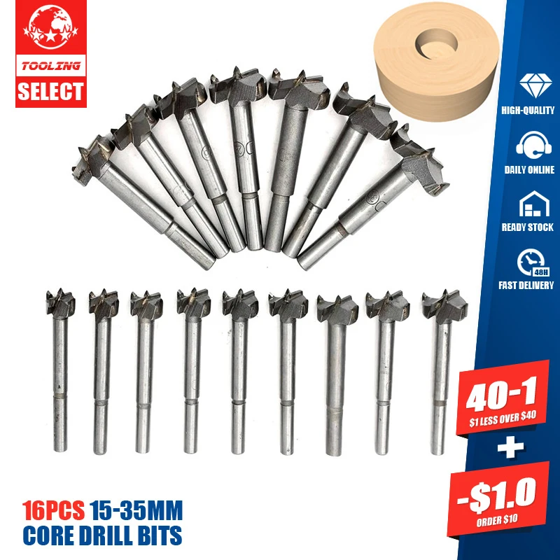 

16pcs 15-53mm Lengthen Forstner Bit Auger Drill Bits Wood Hole Saw Woodworking Opener Wooden Cutter For Hinge Window Alloy Lock