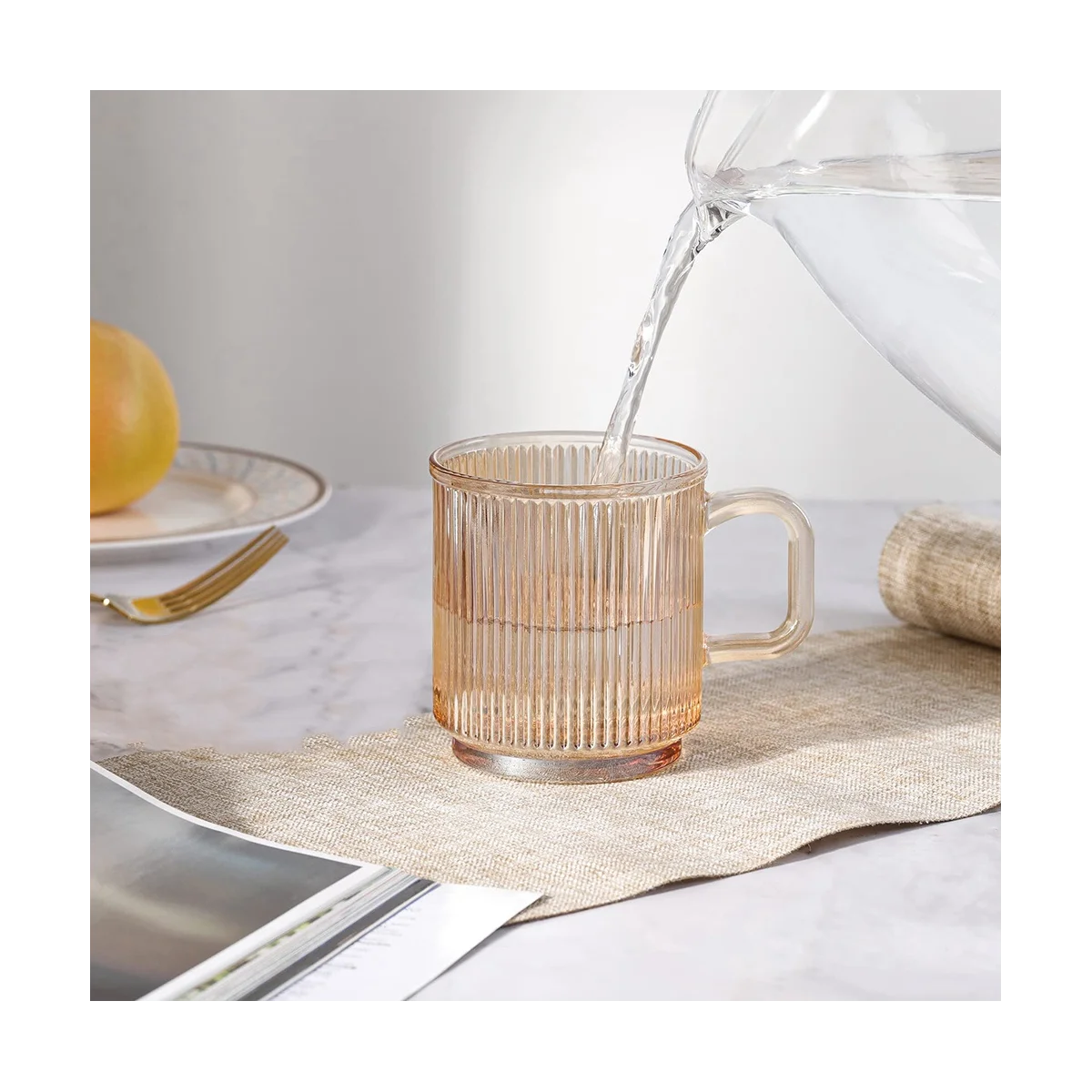 

2Pc Glass Coffee Cup with Lid Glass Coffee Mugs Ribbed Coffee Glasses with Handle for Latte Cappuccino Tea Milk B