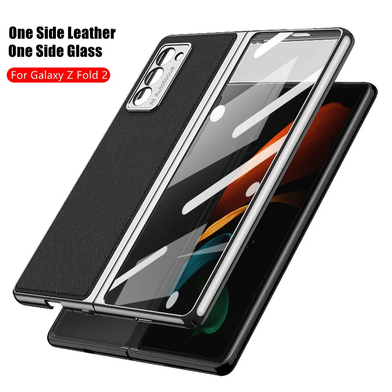 

Luxury Leather Front Glass Case for Samsung Galaxy Z Fold 2 Case Electroplate Frame Hard Protective Cover for Galaxy Z Fold2 5G