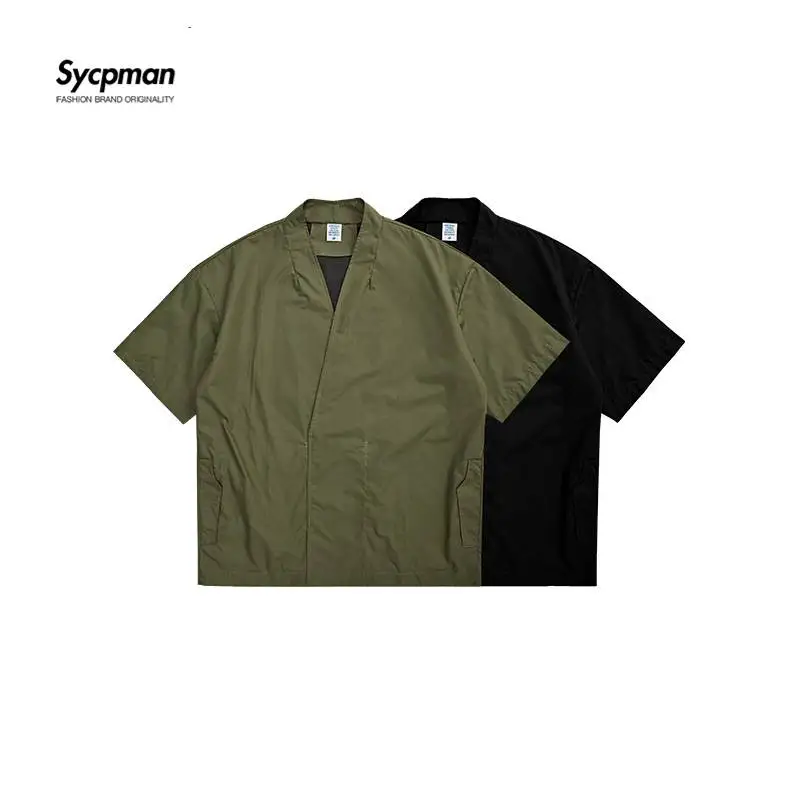 

Its Green Series Spring and Summer New Imitation Thin Tooling Coat Loose Short Sleeve Cardigan Men