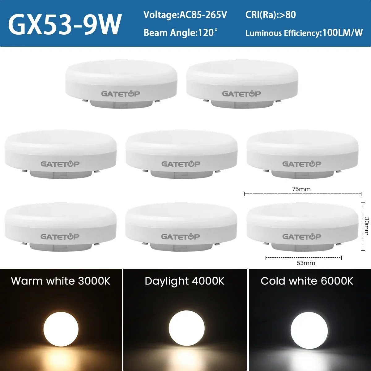 

Gatetop LED прожекторы GX53 5W/9W/15W