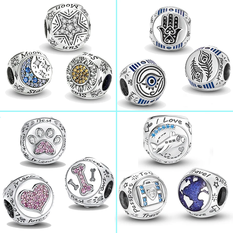 Ожерелье из серебра 925 пробы с подвесками в виде Солнца и Луны