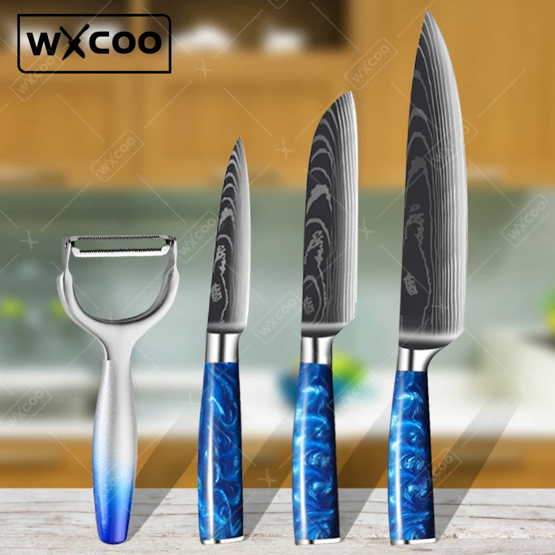 WXCOO Многоцелевой набор ножей шеф-повара японские кухонные ножи с дамасским