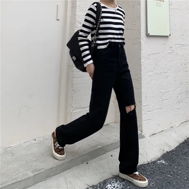 N1335 Jeans women's high waist straight pants loose pants slim all match jeans