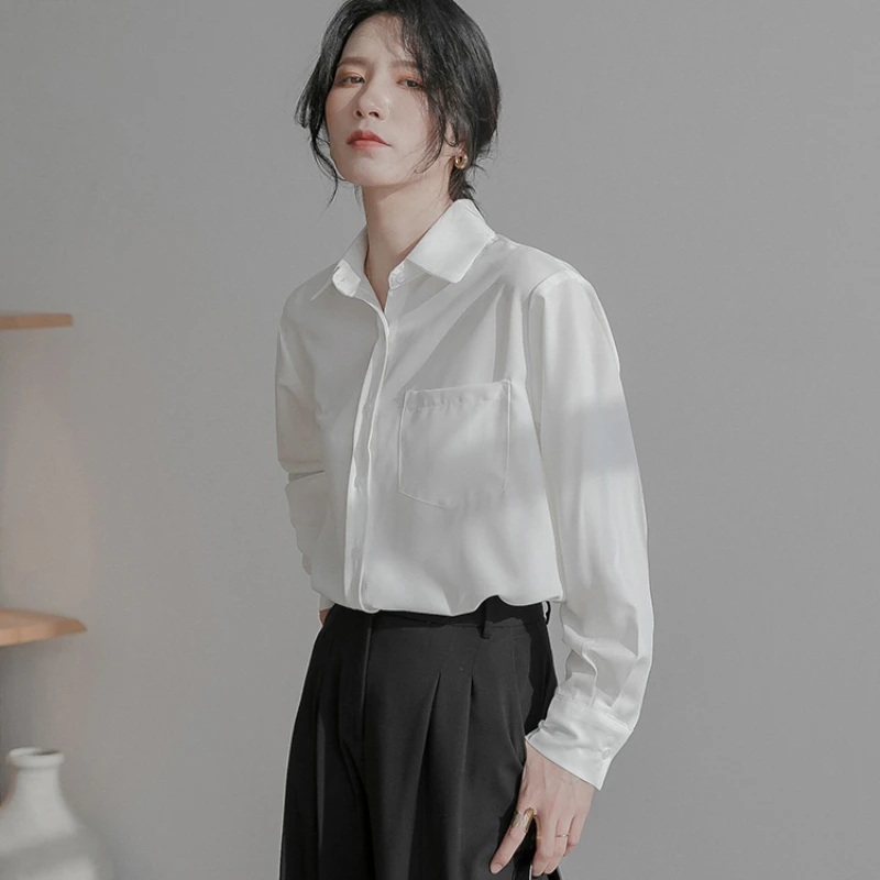 

Blouse Women Clothing Autumn Blusas Femininas Elegante Long-Sleeved Korean-Style Loose Chiffon Solid Women's Shirt Camisas 51C